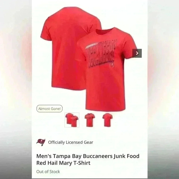 Men's Tampa Bay Buccaneers Junk Food Red Hail Mary T-Shirt | NFL Shop | Size 2XL - Picture 1 of 4